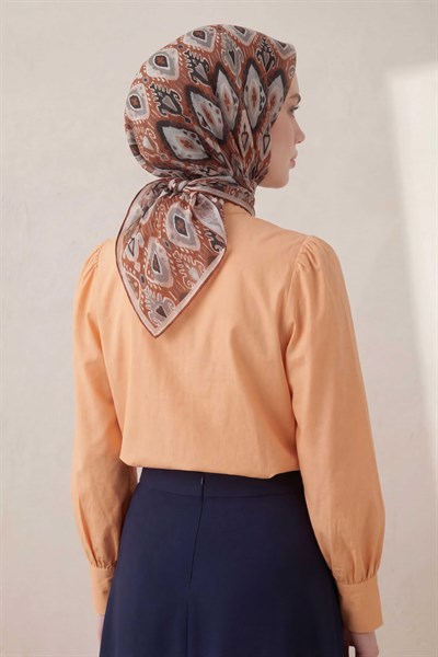 Pamuk Karışımlı Soft Eşarp Baklava Desen Taba 90x90