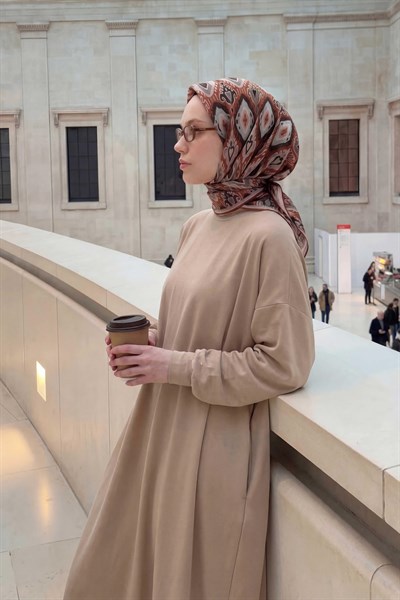 Pamuk Karışımlı Soft Eşarp Baklava Desen Taba 90x90