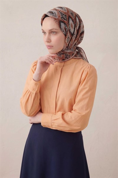 Pamuk Karışımlı Soft Eşarp Baklava Desen Taba 90x90