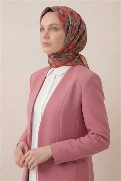 Pamuk Karışımlı Soft Eşarp Baklava Desen Vizon 90x90