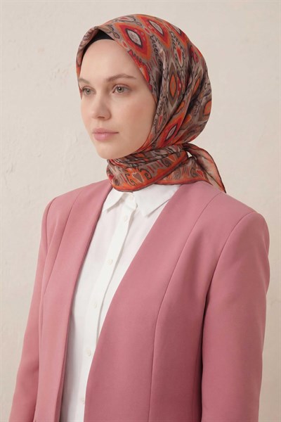 Pamuk Karışımlı Soft Eşarp Baklava Desen Vizon 90x90
