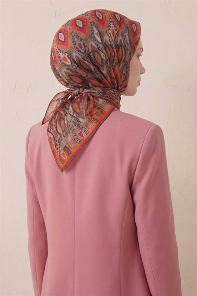 Pamuk Karışımlı Soft Eşarp Baklava Desen Vizon 90x90