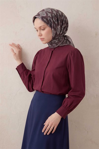 Pamuk Karışımlı Soft Eşarp Baklava Desen Soluk Mürdüm 90x90