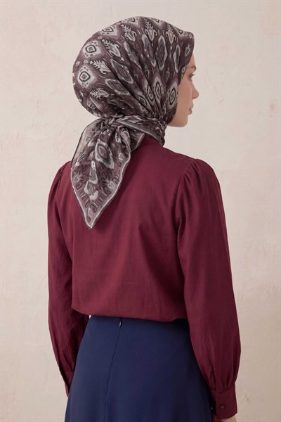 Pamuk Karışımlı Soft Eşarp Baklava Desen Soluk Mürdüm 90x90