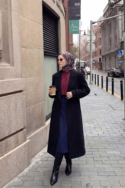 Pamuk Karışımlı Soft Eşarp Baklava Desen Soluk Mürdüm 90x90