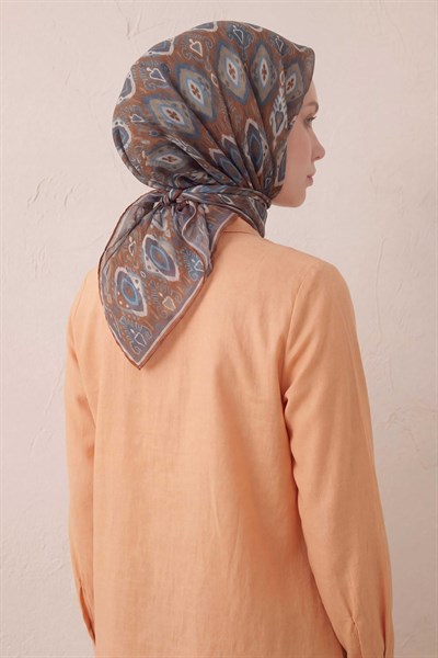 Pamuk Karışımlı Soft Eşarp Baklava Desen Koyu Taba 90x90