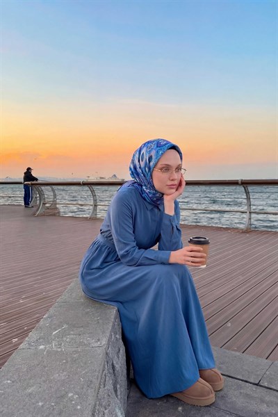 Pamuk Karışımlı Soft Eşarp Baklava Desen Gök Mavi 90x90