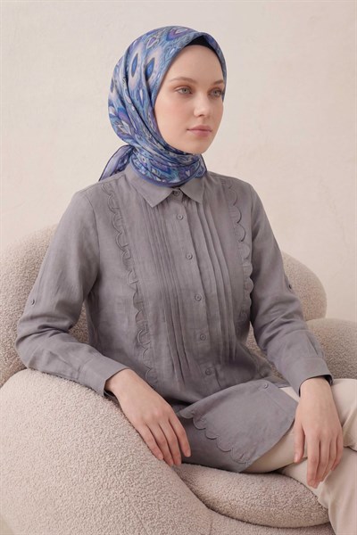 Pamuk Karışımlı Soft Eşarp Baklava Desen Gök Mavi 90x90