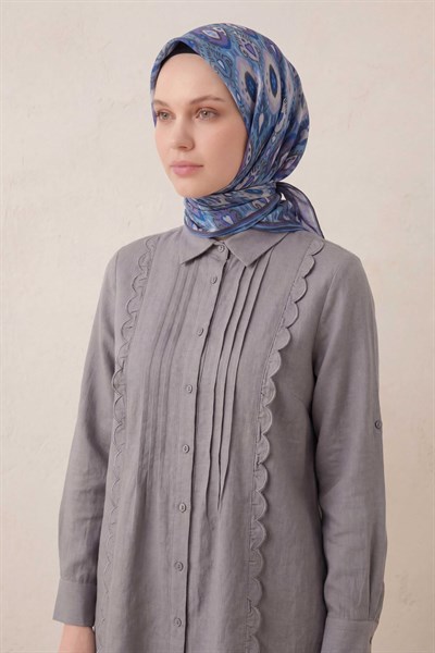 Pamuk Karışımlı Soft Eşarp Baklava Desen Gök Mavi 90x90