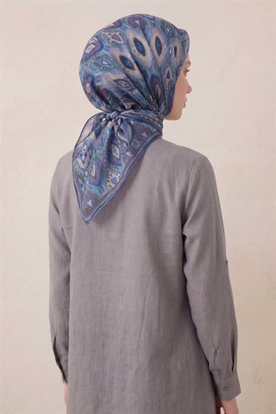 Pamuk Karışımlı Soft Eşarp Baklava Desen Gök Mavi 90x90