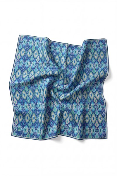 Pamuk Karışımlı Soft Eşarp Baklava Desen Saks Mavi 90x90