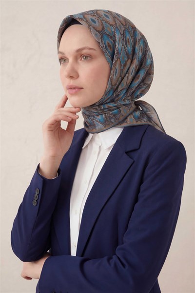 Pamuk Karışımlı Soft Eşarp Baklava Desen Acı Kahve 90x90