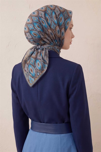 Pamuk Karışımlı Soft Eşarp Baklava Desen Acı Kahve 90x90