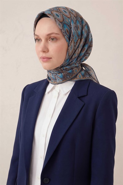 Pamuk Karışımlı Soft Eşarp Baklava Desen Acı Kahve 90x90