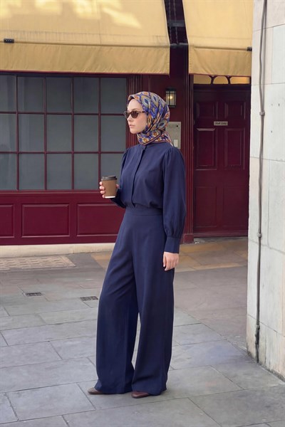 Pamuk Karışımlı Soft Eşarp Baklava Desen Canlı Mavi 90x90