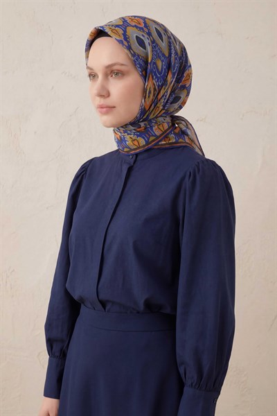 Pamuk Karışımlı Soft Eşarp Baklava Desen Canlı Mavi 90x90