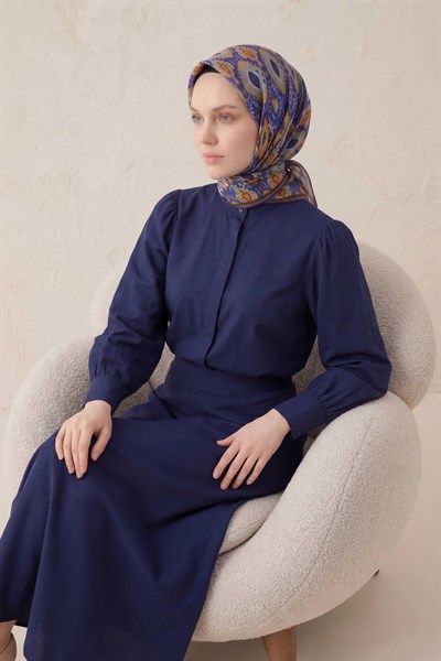 Pamuk Karışımlı Soft Eşarp Baklava Desen Canlı Mavi 90x90