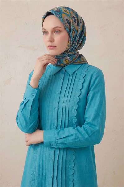 Pamuk Karışımlı Soft Eşarp Baklava Desen Petrol Mavisi 90x90