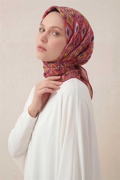 Pamuk Karışımlı Soft Eşarp Baklava Desen Koyu Fuşya 90x90