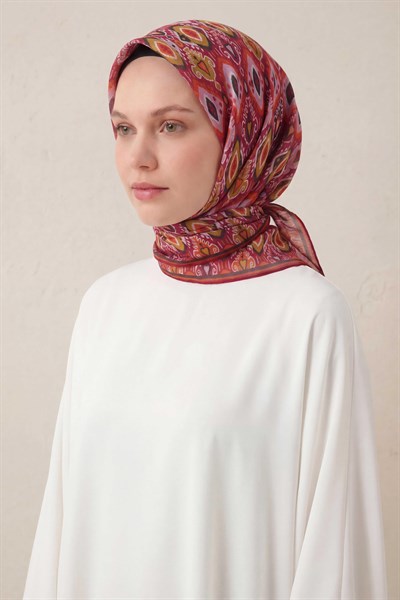 Pamuk Karışımlı Soft Eşarp Baklava Desen Koyu Fuşya 90x90