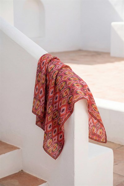 Pamuk Karışımlı Soft Eşarp Baklava Desen Koyu Fuşya 90x90