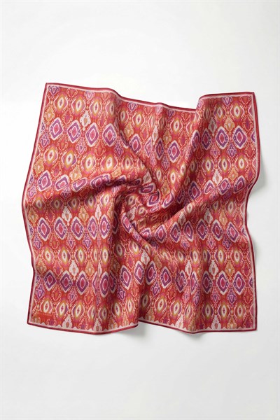 Pamuk Karışımlı Soft Eşarp Baklava Desen Kırmızı 90x90