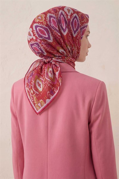 Pamuk Karışımlı Soft Eşarp Baklava Desen Kırmızı 90x90