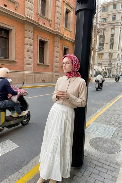 Pamuk Karışımlı Soft Eşarp Baklava Desen Kırmızı 90x90