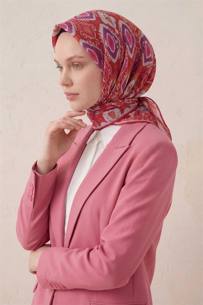 Pamuk Karışımlı Soft Eşarp Baklava Desen Kırmızı 90x90