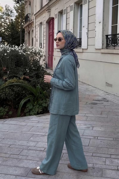 Pamuk Karışımlı Soft Eşarp Baklava Desen Patina Yeşili 90x90