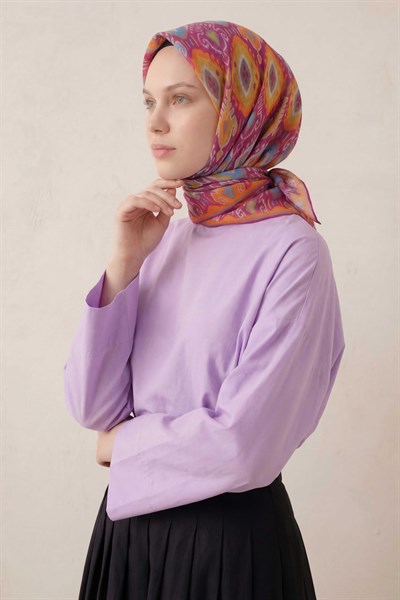 Pamuk Karışımlı Soft Eşarp Baklava Desen Pembe 90x90