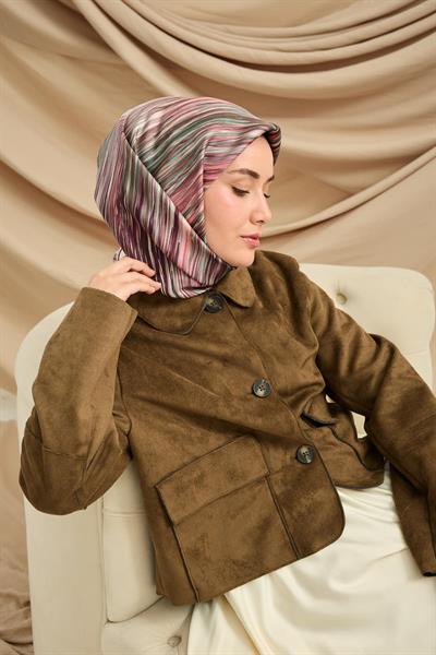 Twill İpek Eşarp Pudra-Yeşil Tonlu Kaymaz Tok Duruşlu Kumaş 90x90