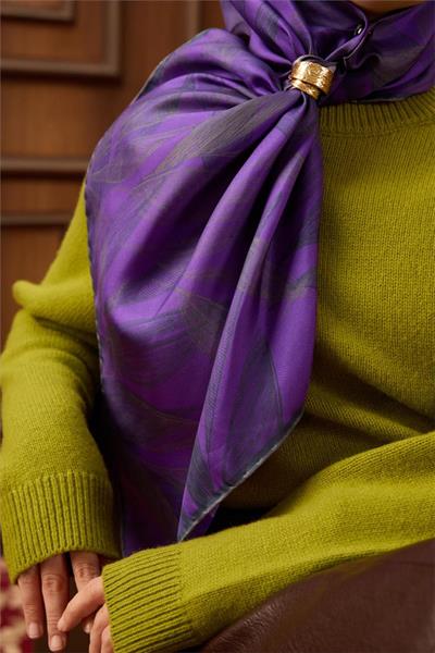 Twill İpek Eşarp Mor-Füme Gri Geçişli Kaymaz Tok Duruşlu 90x90