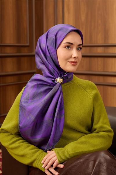 Twill İpek Eşarp Mor-Füme Gri Geçişli Kaymaz Tok Duruşlu 90x90