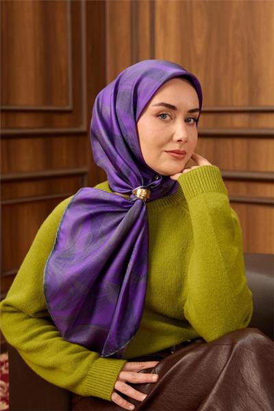 Twill İpek Eşarp Mor-Füme Gri Geçişli Kaymaz Tok Duruşlu 90x90