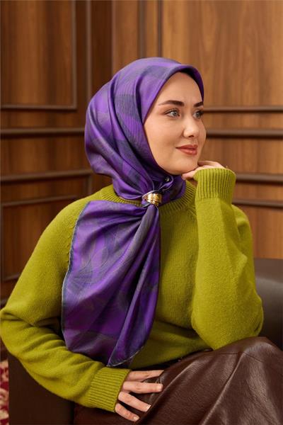 Twill İpek Eşarp Mor-Füme Gri Geçişli Kaymaz Tok Duruşlu 90x90