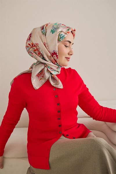 Twill İpek Eşarp Şal Desen Uçuk Gri 90x90