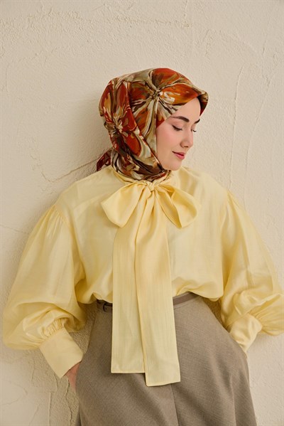 Twill İpek Eşarp Floral Art Desen Taş 90x90