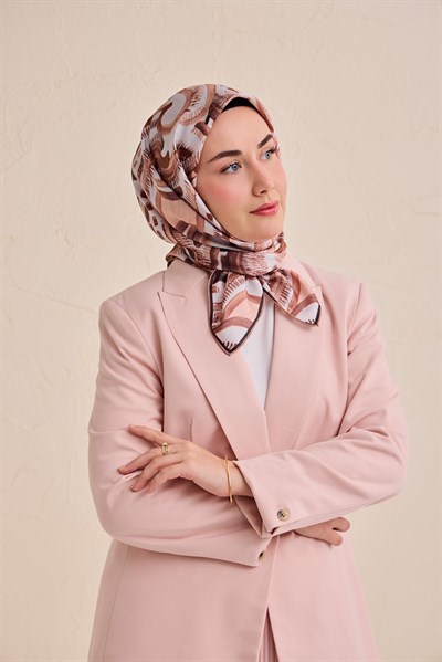 Twill İpek Eşarp Soyut Desen Gümüş 90x90