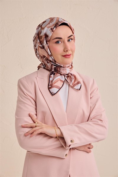 Twill İpek Eşarp Soyut Desen Gümüş 90x90