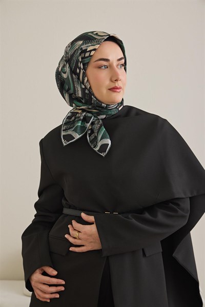 Twill İpek Eşarp Soyut Desen Zümrüt Yeşili 90x90