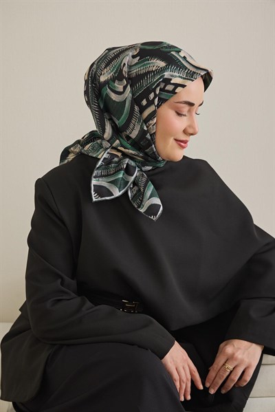 Twill İpek Eşarp Soyut Desen Zümrüt Yeşili 90x90