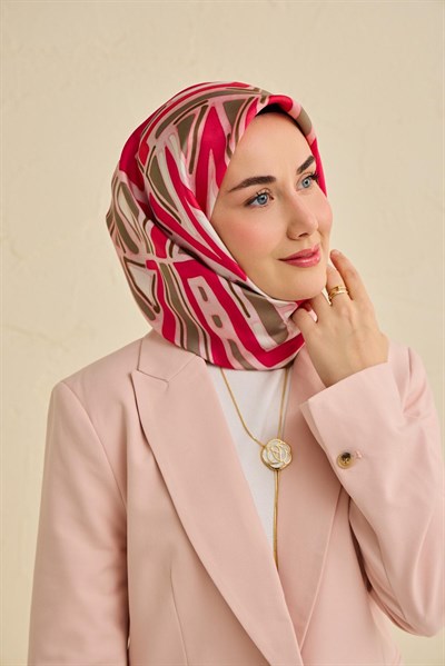 Twill İpek Eşarp Bohem Atlas Desen Tozpembe 90x90