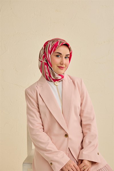 Twill İpek Eşarp Bohem Atlas Desen Tozpembe 90x90