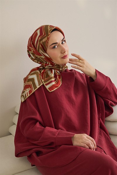 Twill İpek Eşarp Bohem Atlas Desen Küf Yeşili 90x90