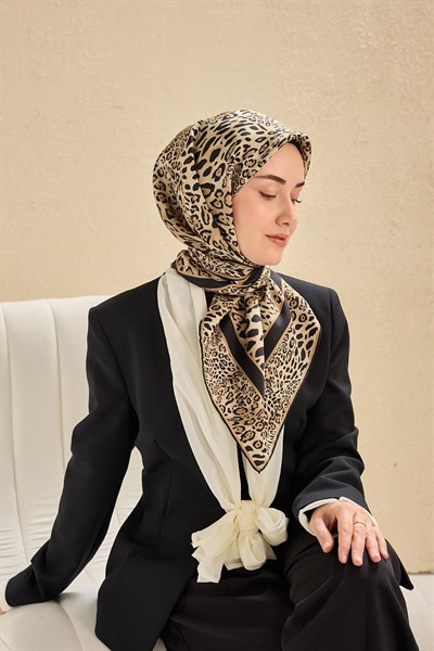 Twill İpek Eşarp Leopar Bej 90x90