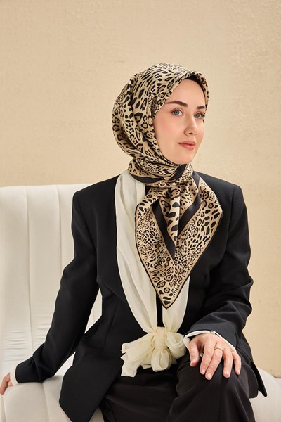 Twill İpek Eşarp Leopar Bej 90x90