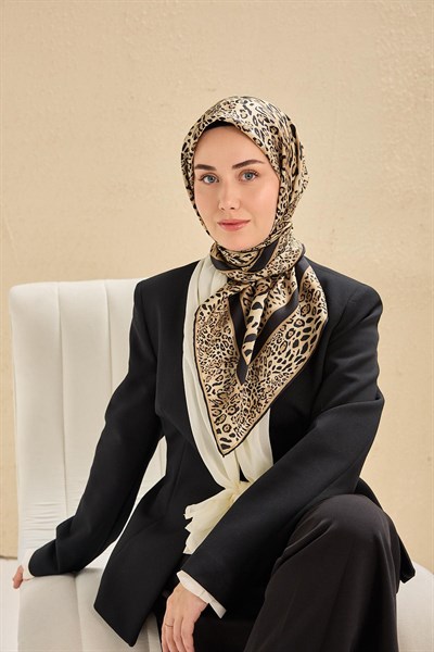 Twill İpek Eşarp Leopar Bej 90x90