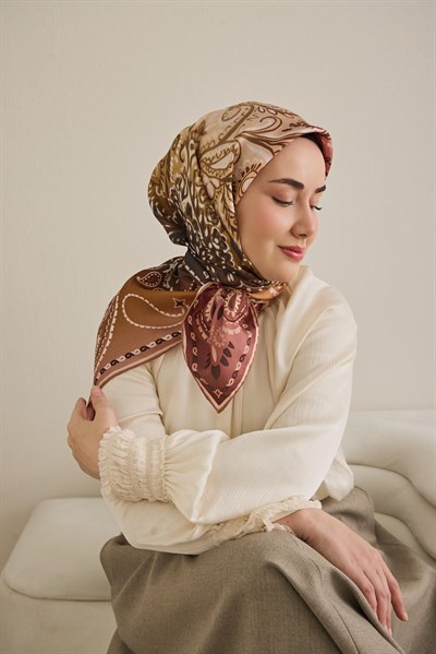 Twill İpek Eşarp Klasik Motif Rose 90x90
