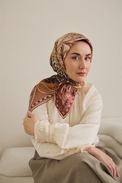 Twill İpek Eşarp Klasik Motif Rose 90x90